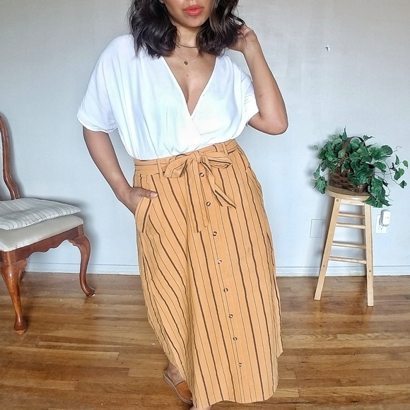 UNAPOLOGETIC MUSTARD STRIPED MIDI SKIRT - Picture 6 of 8